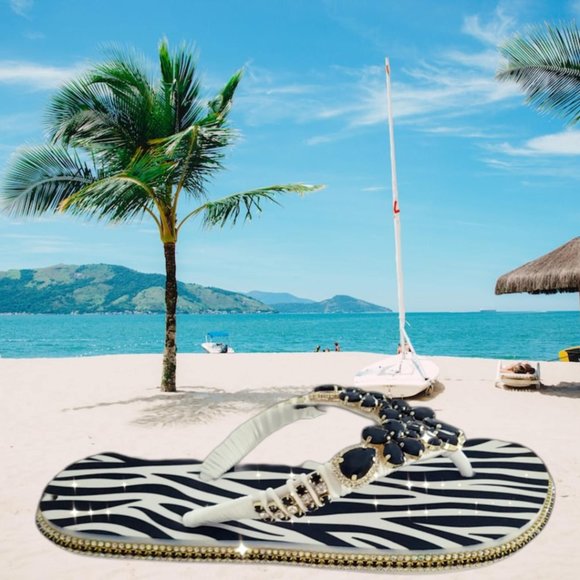 Women's Luxury zebra print flip flops with crystals and rhinestones all occasion - Picture 8 of 16